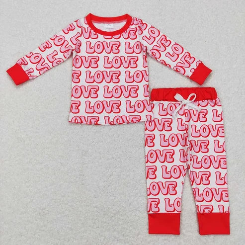 Baby Girls Valentine Love Print Long Sleeve Pajama Set