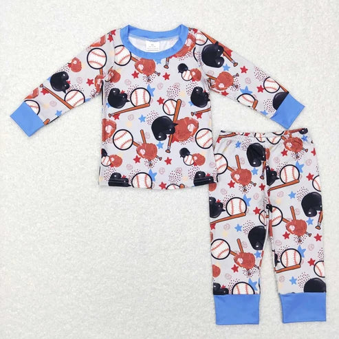 Sibling Baby Boys Baseball Long Sleeve Pajama Set Zipper Pullover Top