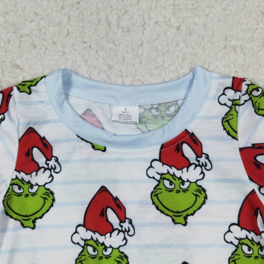 BLP0475 Green Frog Smiling Stripes Print Boys Christmas Bamboo Pajamas Clothes Set