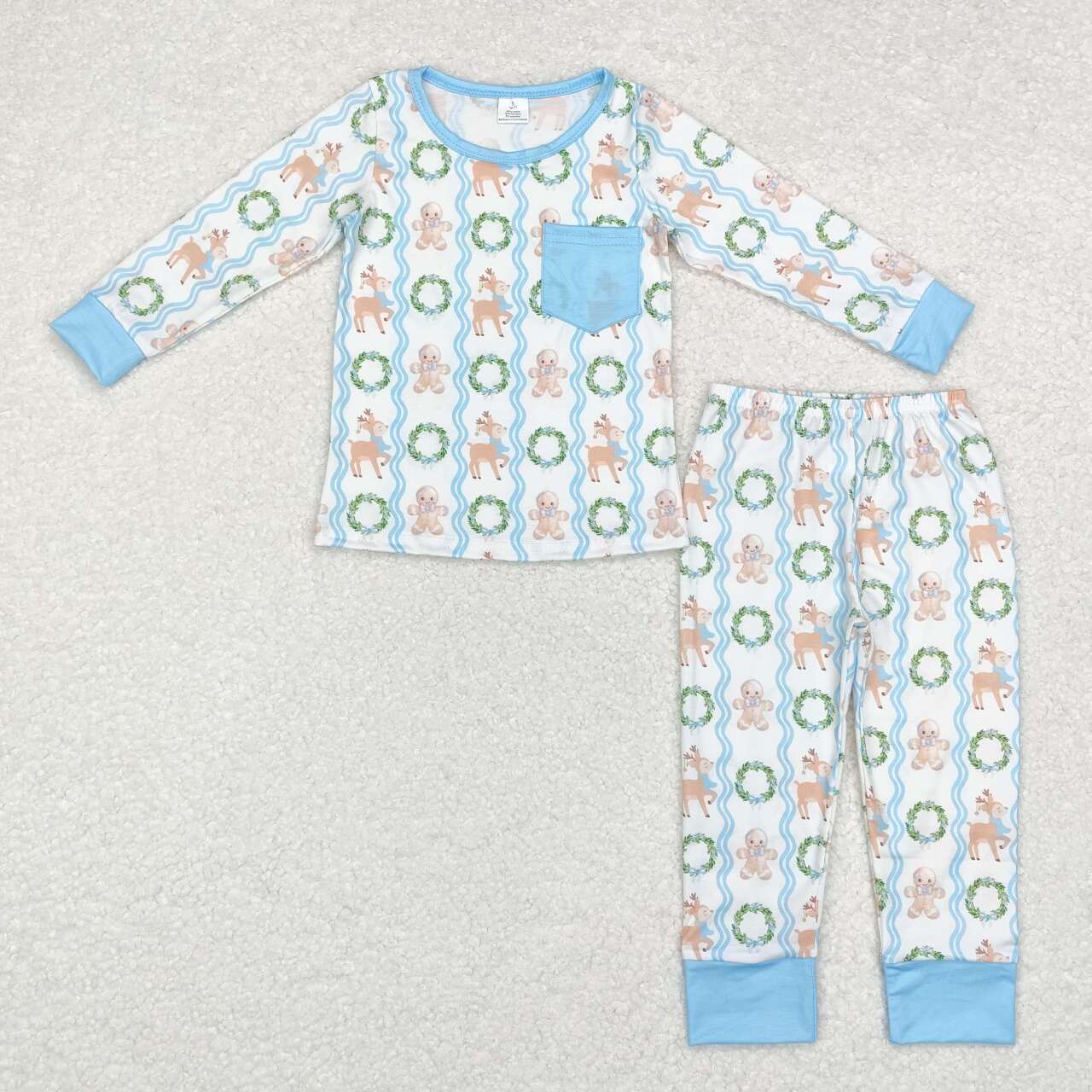 BLP0483 Gingerbread Deer Print Boys Christmas Bamboo Pajamas Clothes Set