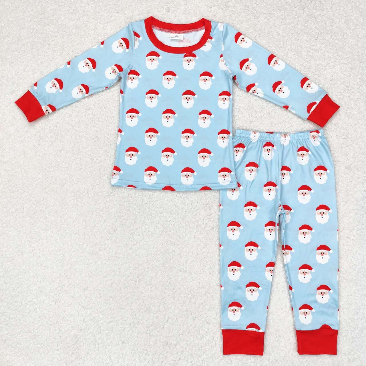 BLP0523 Santa Blue Print Pocket Boys Christmas Pajamas Clothes Set