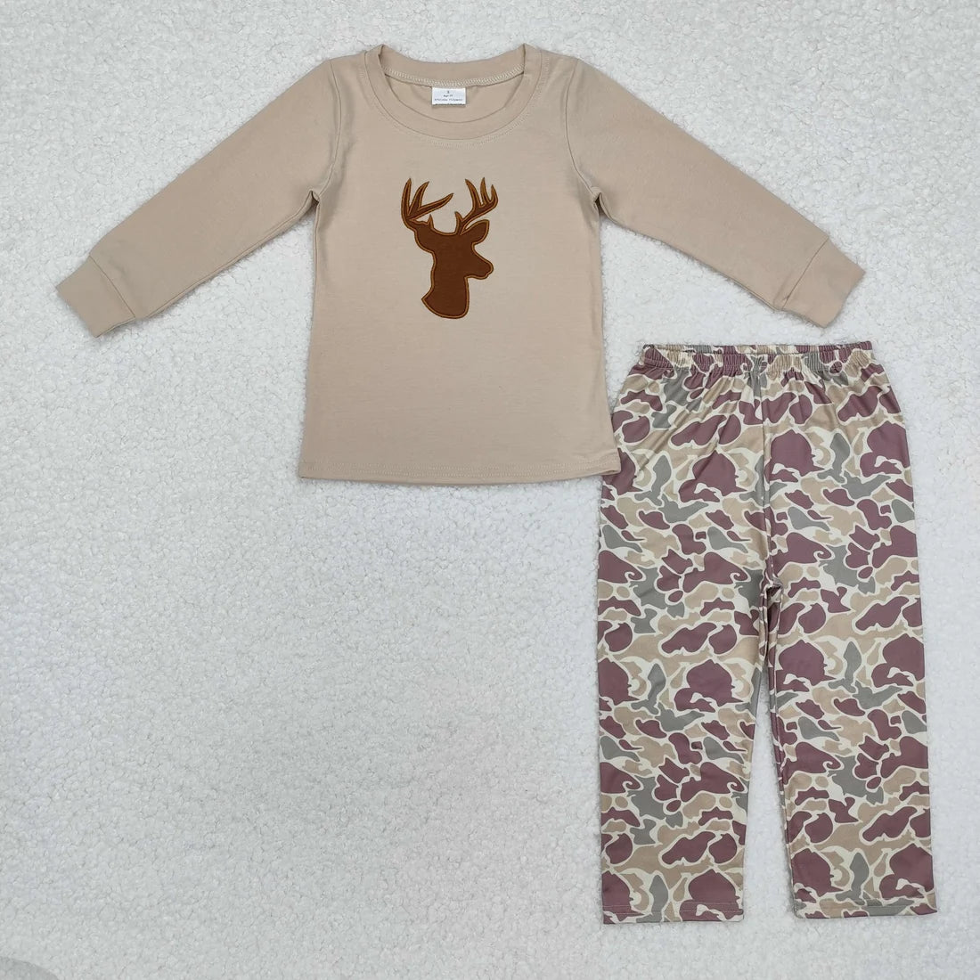 Sibling Kids Boys Embroidery Hunting Duck Long Sleeve Top Pants Outfit