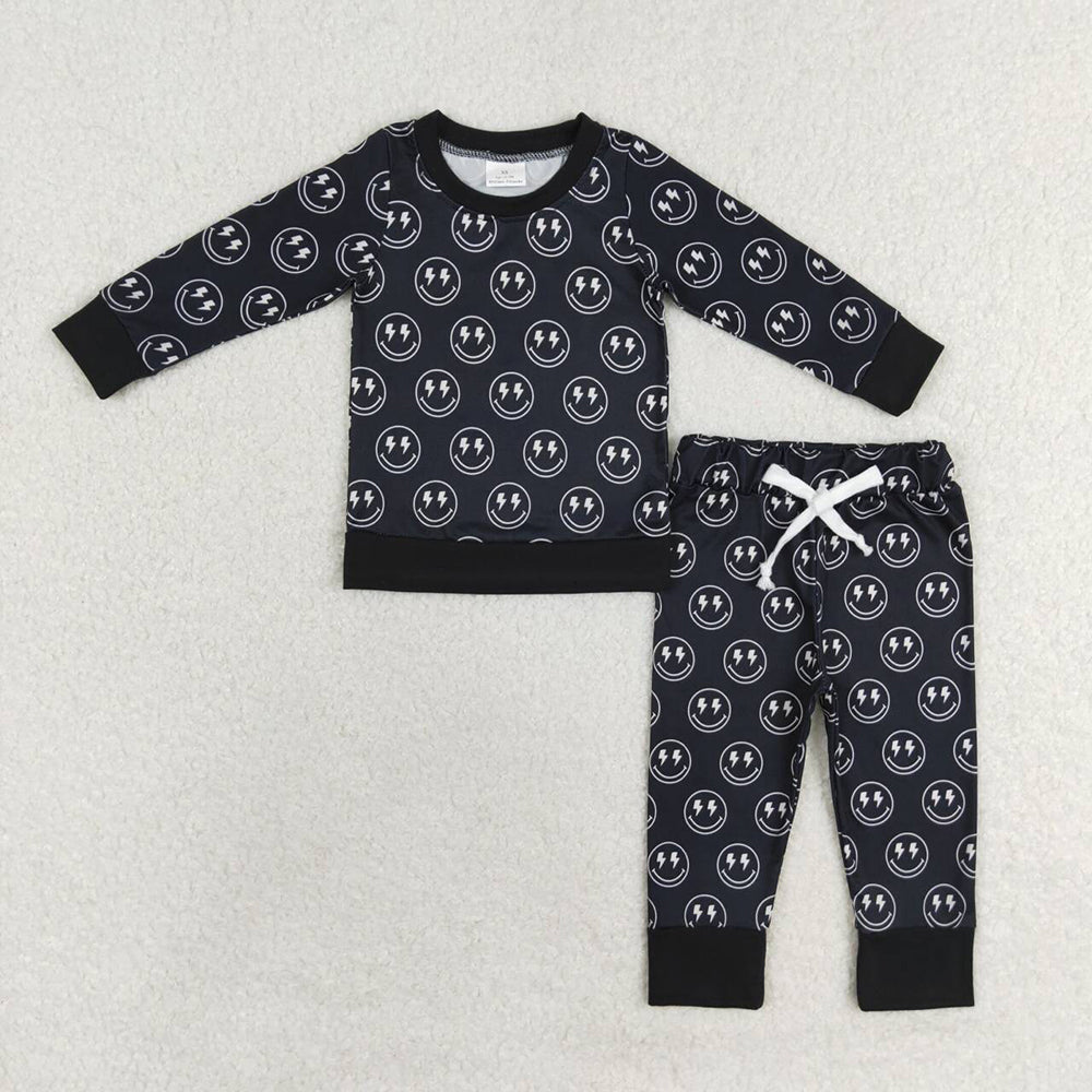 Smiling Black Print Kids Pajamas Styles Brothers Matching Wear