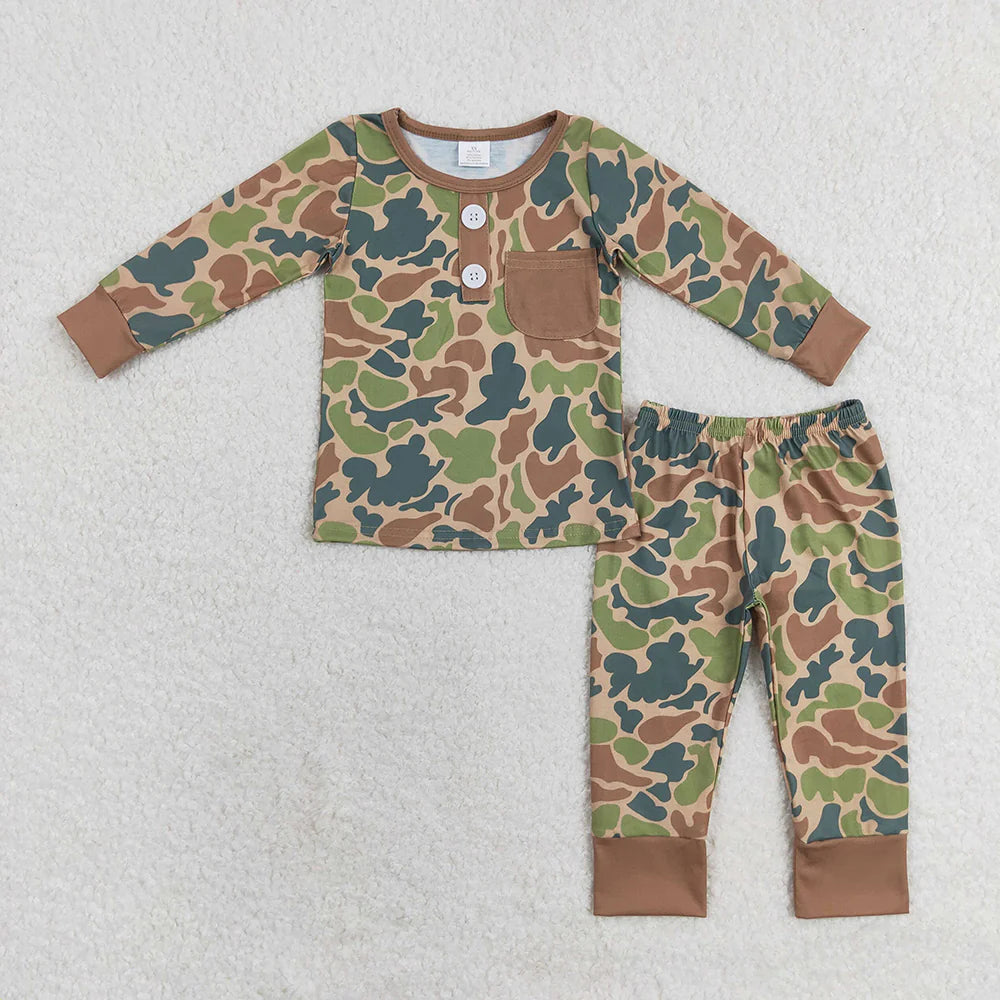 Sibling Baby Boys Camo Print Top Pants Western Bamboo Pajamas Clothes Sets