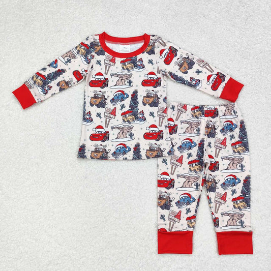 BLP0595 Cartoon Cars Print Boys Christmas Pajamas Clothes Set