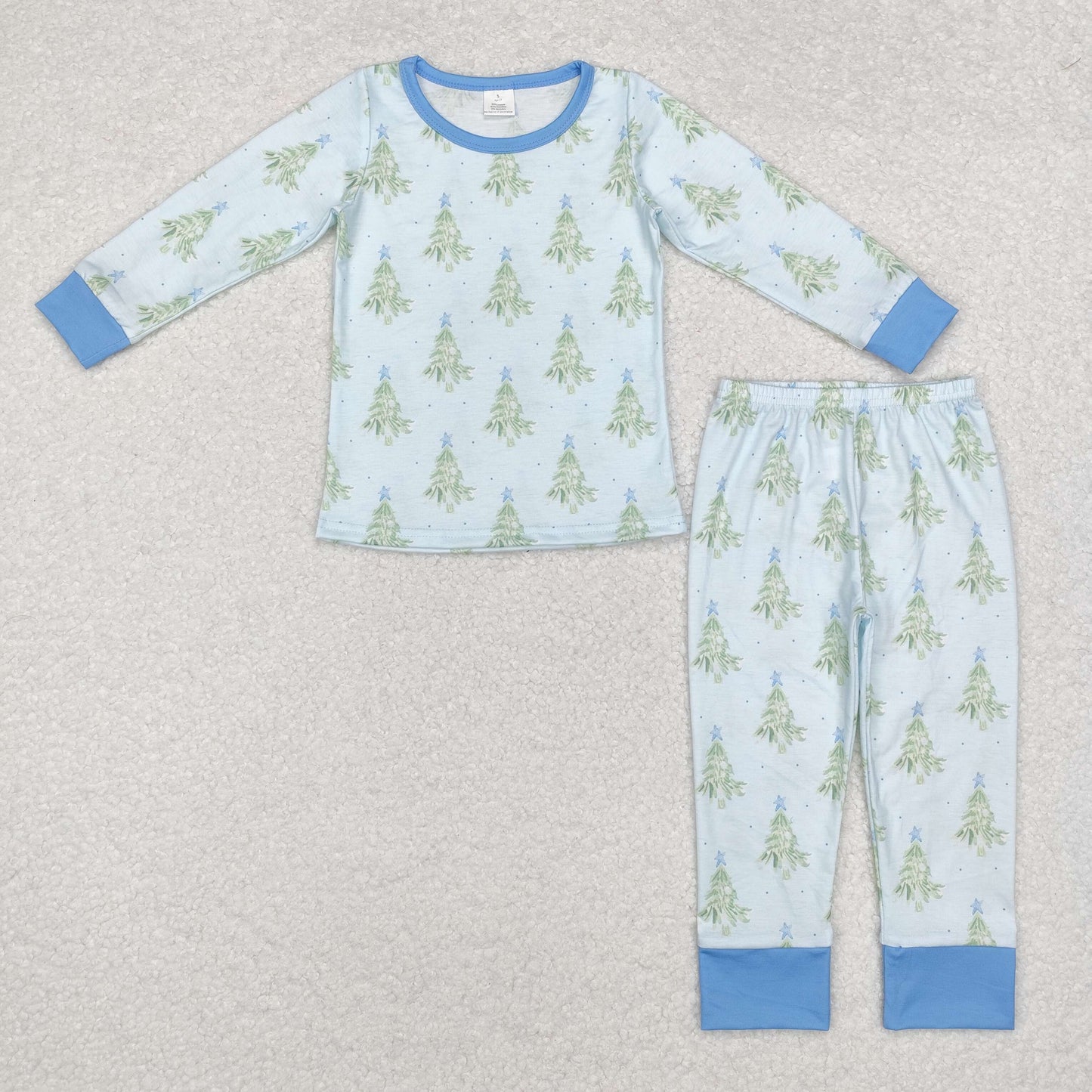 BLP0639 Tree Stars Print Boys Christmas Bamboo Pajamas Clothes Set