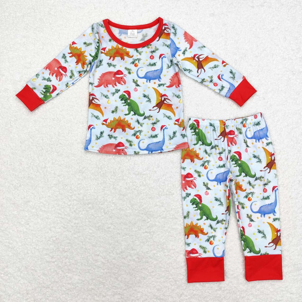 BLP0664 Dino Print Boys Christmas Bamboo Pajamas Clothes Set
