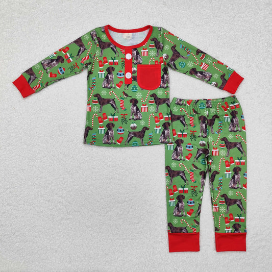 BLP0672 Dog Candy Cane Print Boys Christmas Bamboo Pajamas Clothes Set