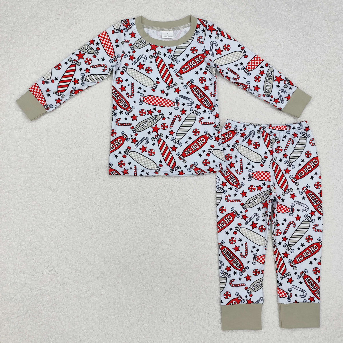 BLP0675 HOHOHO MERRY VIBES Stars Print Boys Christmas Pajamas Clothes Set