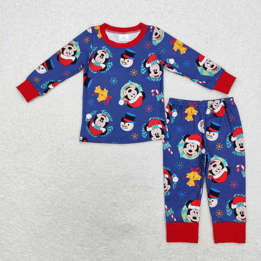 BLP0689 Cartoon Mouse Candy Cane Print Boys Christmas Pajamas Clothes Set