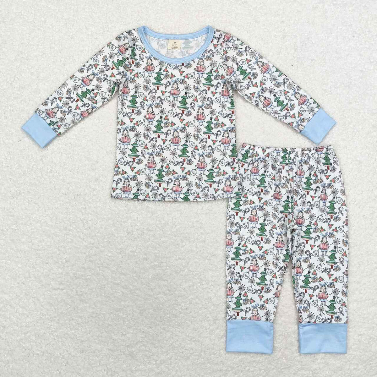 BLP0699 Green Frog Tree Candy Cane Print Kids Christmas Bamboo Pajamas Clothes Set