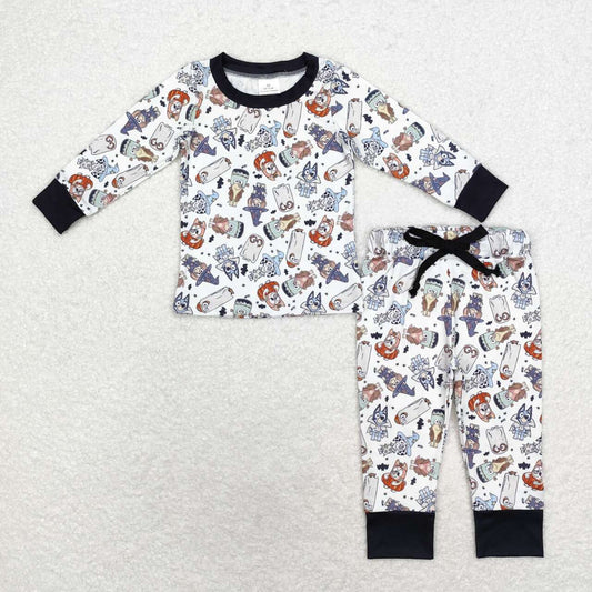 BLP0720 Cartoon Dog Bat Print Boys Halloween Pajamas Clothes Set