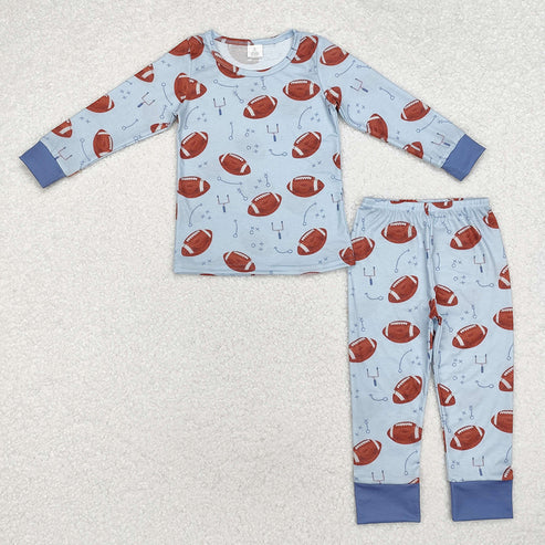 Sibling Boys Football Long Sleeve Pajama Set Zipper Romper