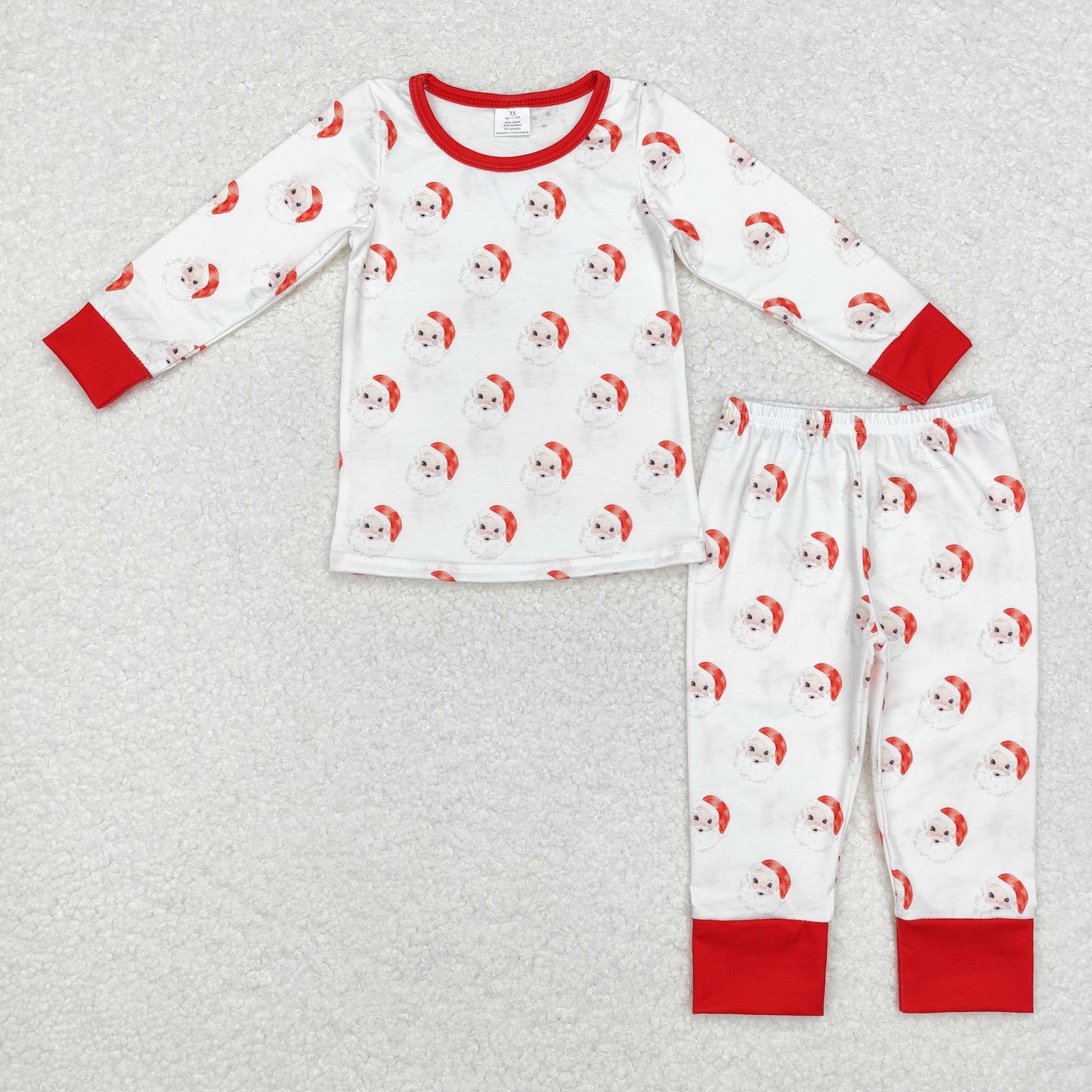 BLP0751 Santa White Print Boys Christmas Bamboo Pajamas Clothes Set