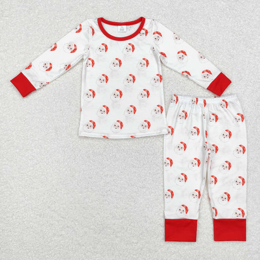 BLP0751 Santa White Print Boys Christmas Bamboo Pajamas Clothes Set