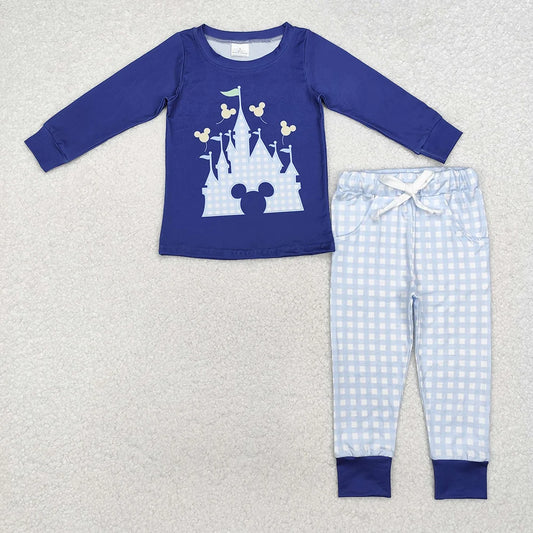 Baby Boys Blue Castle Cartoon Long Sleeve Outfit