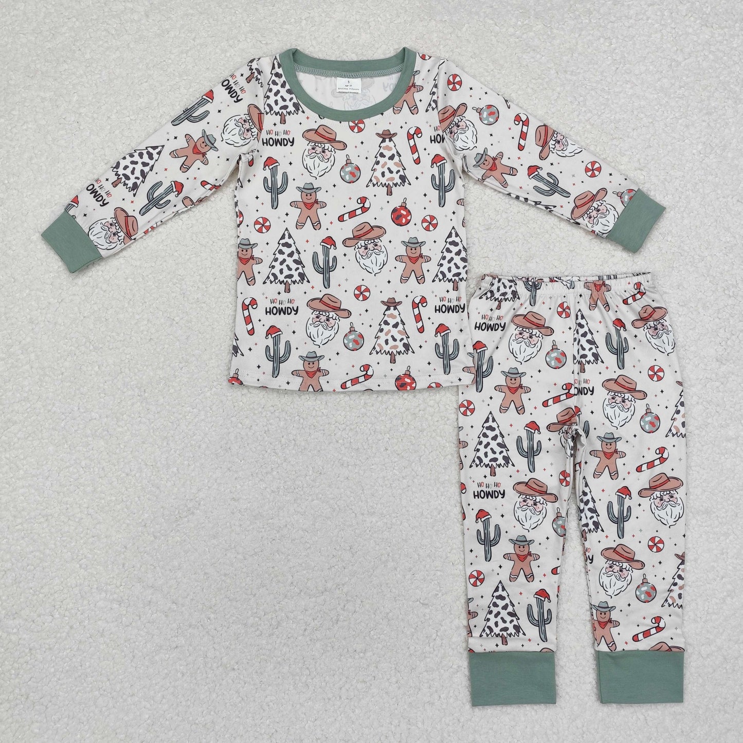 BLP0817 HOHOHO Howdy Santa Gingerbread Print Boys Christmas Pajamas Clothes Set
