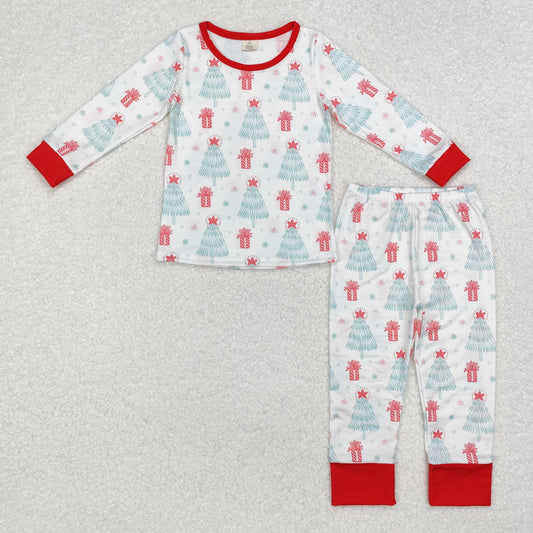 BLP0818 Tree Stars Print Boys Christmas Bamboo Pajamas Clothes Set