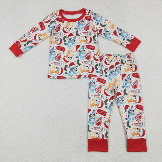 BLP0821 Cartoon Dog Debbie Cake Holly Print Boys Christmas Pajamas Clothes Set