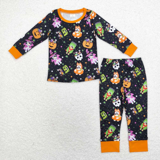 BLP0825 Cartoon Dog Stars Pumpkin Print Boys Halloween Pajamas Clothes Set