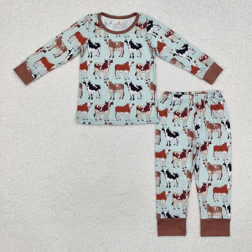 Baby Boys Western Farm Cows Print Long Sleeve Pajama Set