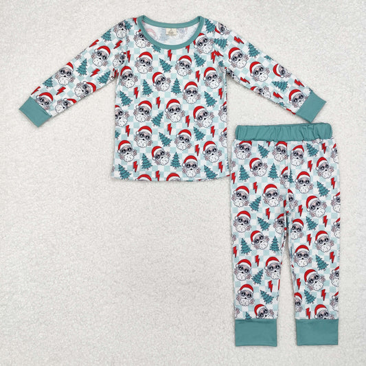 BLP0859 Santa Tree Checkered Print Boys Christmas Bamboo Pajamas Clothes Set