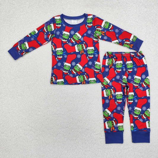 BLP0870 Cartoon Frog Print Boys Christmas Pajamas Clothes Set