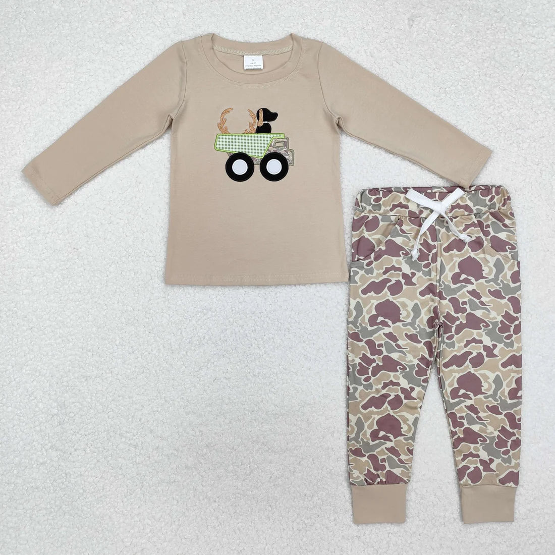 Sibling Baby Boys Embroidery Camo Deer Dogs Ducks Top Pockets Pants Hunting Clothes Sets