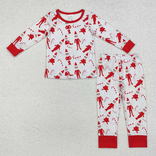 BLP0895 Cartoon Shelf Candy Cane Print Boys Christmas Bamboo Pajamas Clothes Set