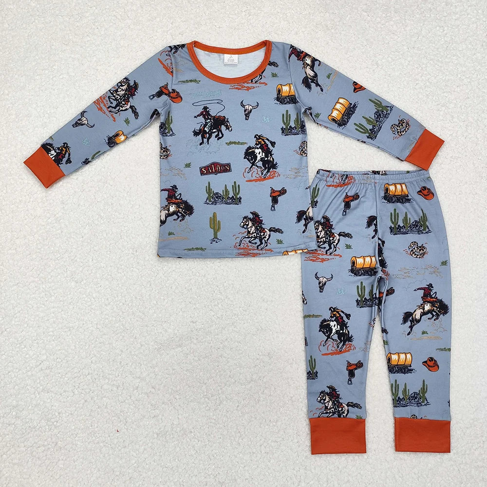 Sibling Baby Boys Western Rodeo Cows Horse Pajama Set