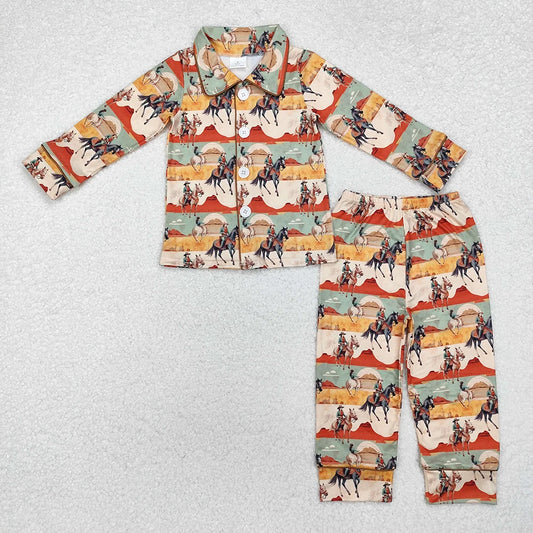 Baby Boys Western Rodeo Horse Buttons Long Sleeve Pajama Set
