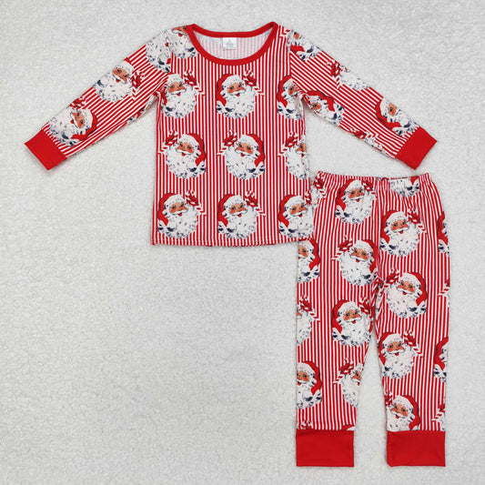 BLP0917 Santa Stripes Print Boys Christmas Bamboo Pajamas Clothes Set
