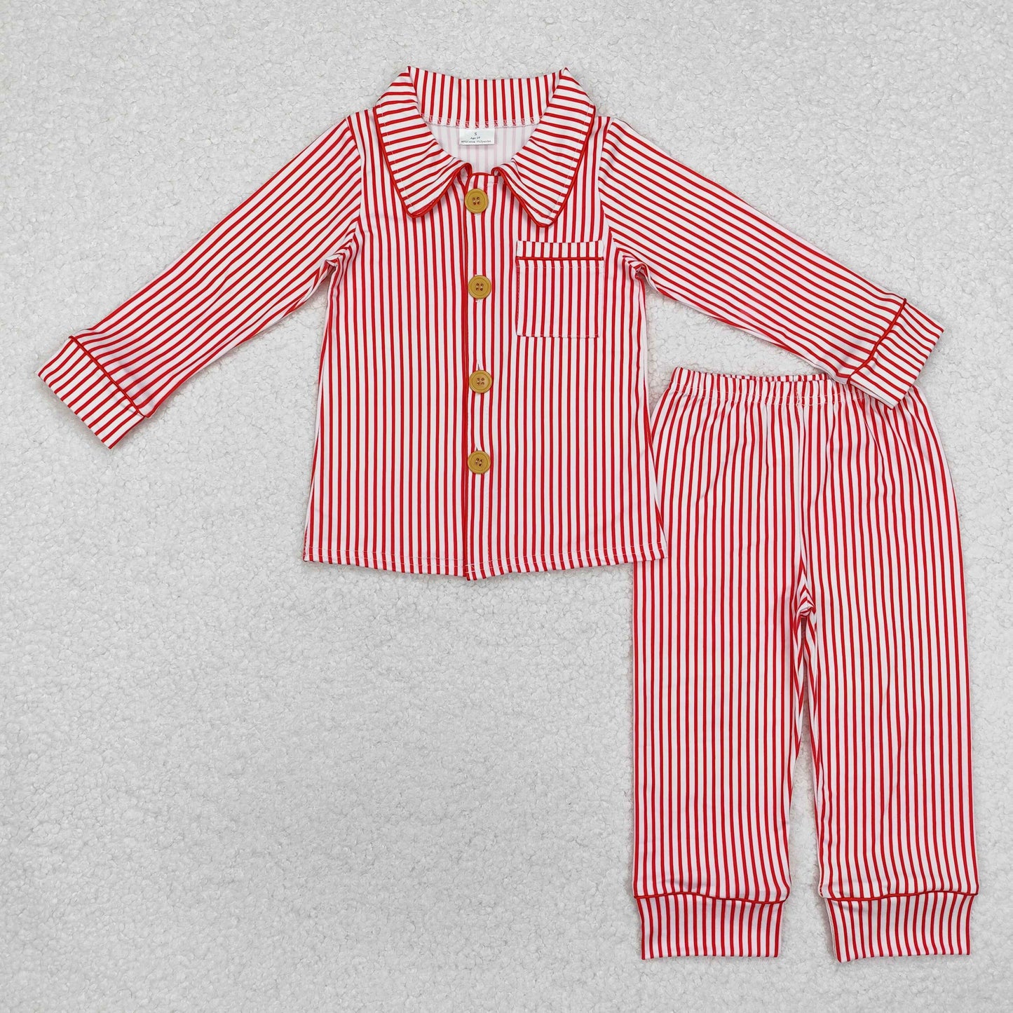 BLP0980 Red Stripes Print Pocket Boys Christmas Buttons Pajamas Clothes Set