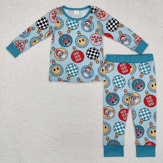 BLP0992 HOHOHO Santa Smiling Lights Print Boys Christmas Bamboo Pajamas Clothes Set