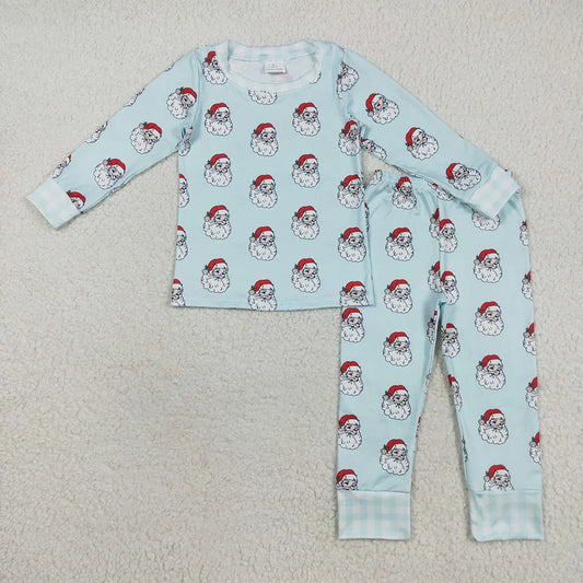 Baby Boys Christmas Santa Blue Long Sleeve Pajama Set