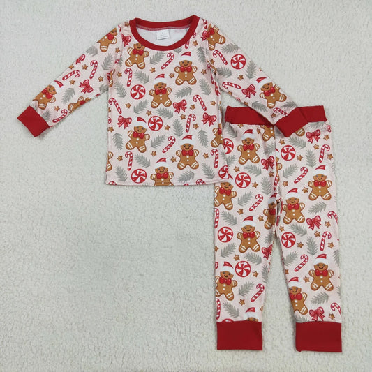 Baby Boys Red Gingerbread Candy Cane Long Sleeve Pajama Set