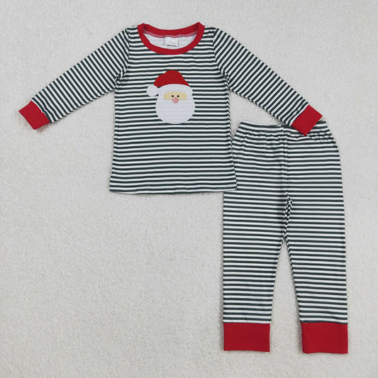 BLP1126 Santa Embroidery Stripes Print Boys Christmas Pajamas Clothes Set