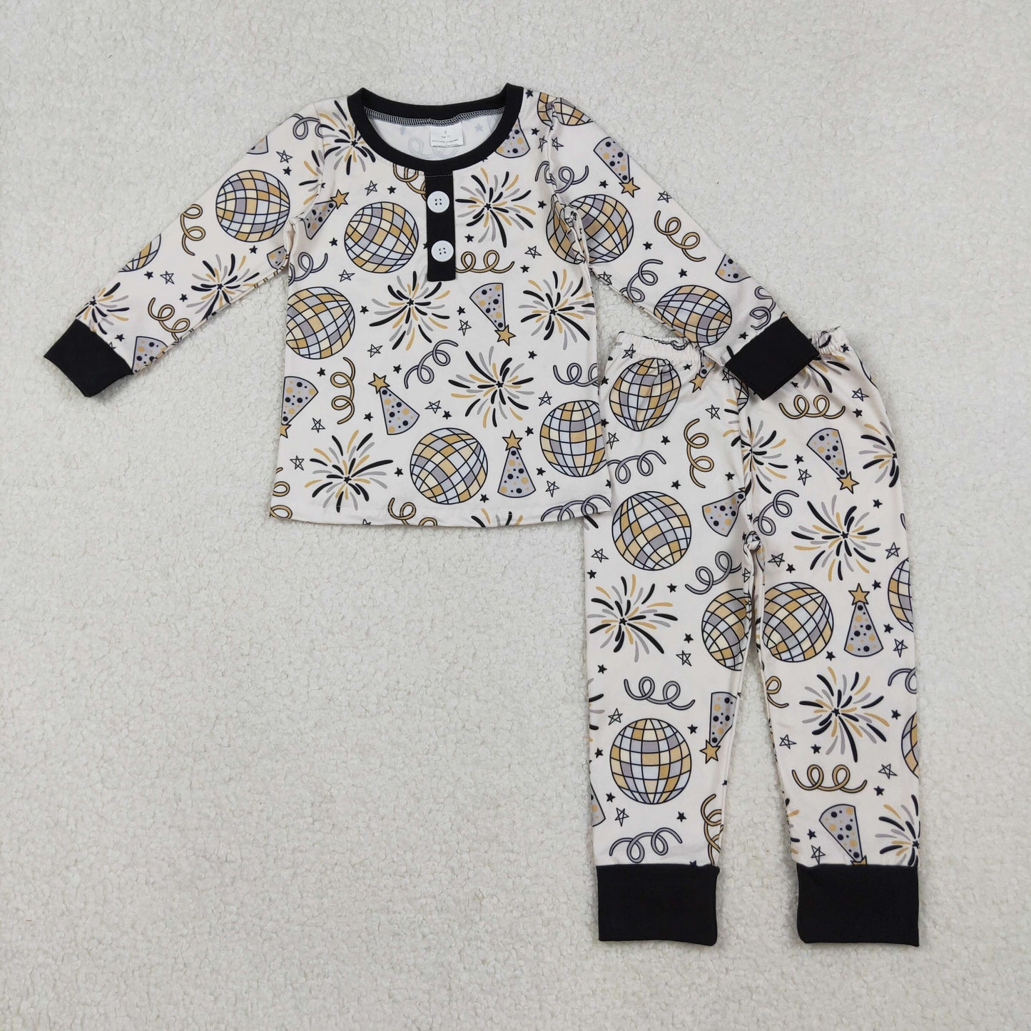 Mama and Me Fireworks Stars Button Ruffle Pants Happy New Year Pajamas Sets Pants With Belt