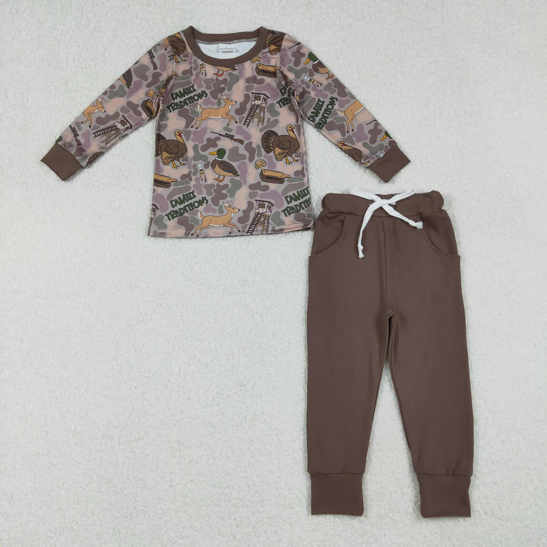 Sibling Baby Boys Southern Camo Ducks Dogs Deer Top Pants Hunting Pajamas Clothes Sets