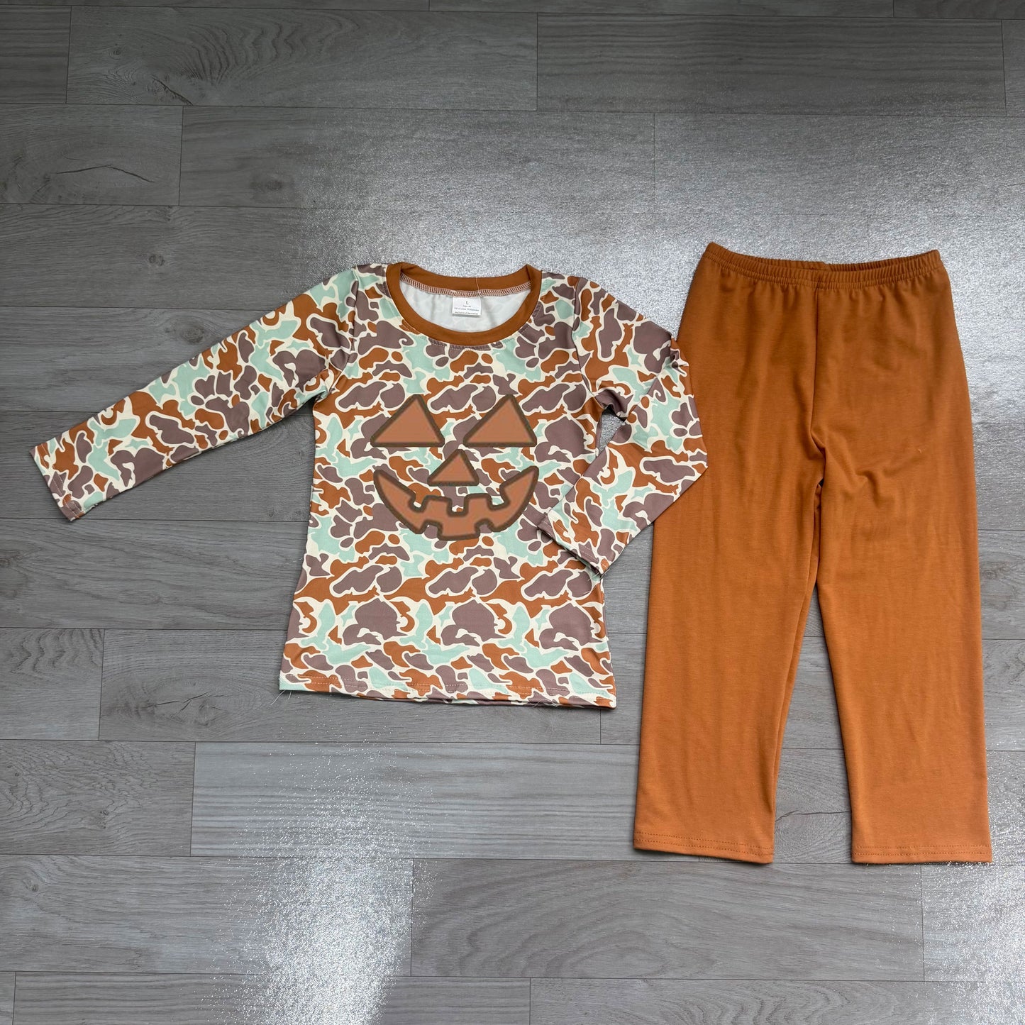 Preorder Baby Boys Embroidery Pumpkin Camo Long Sleeve Outfit