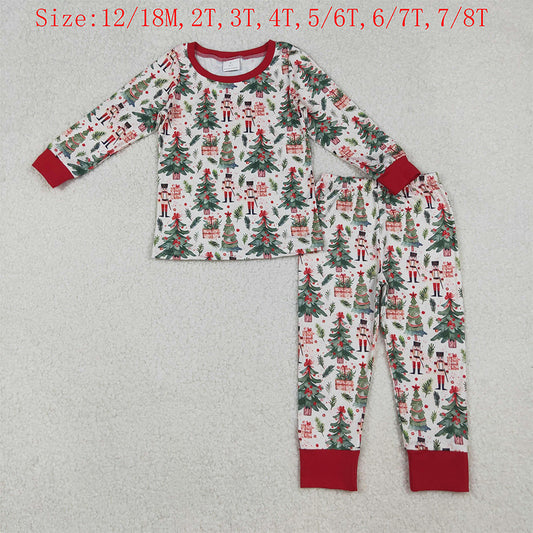 BLP1206 Nutcracke* Soldier Tree Holly Print Boys Christmas Pajamas Clothes Set