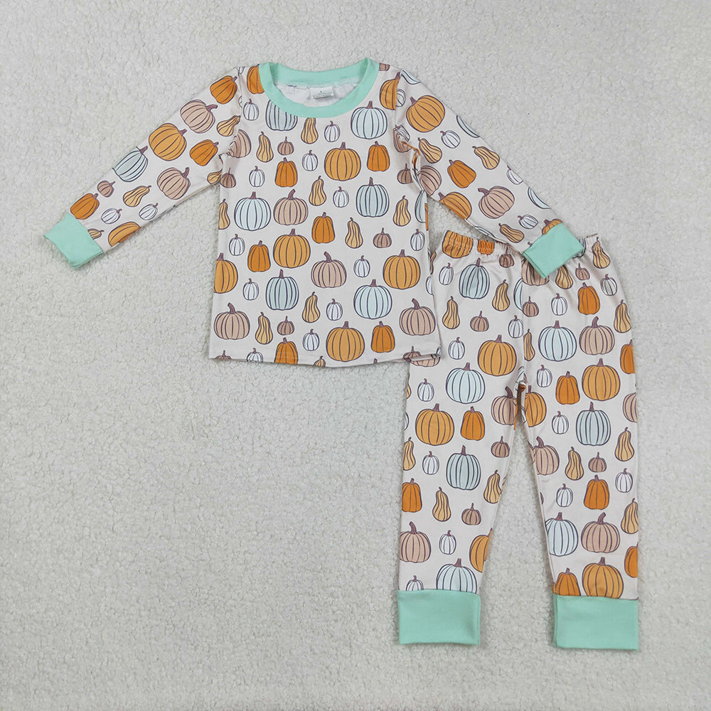 BLP1222 Pumpkin Print Boys Fall Pajamas Clothes Set