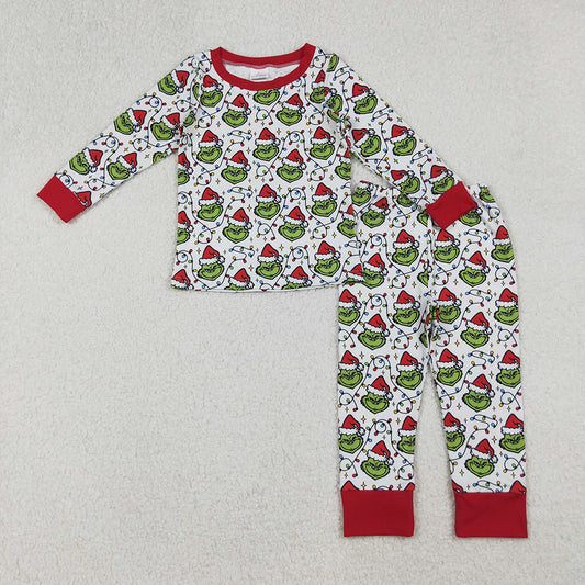 BLP1225 Green Frog Lights Print Boys Christmas Pajamas Clothes Set
