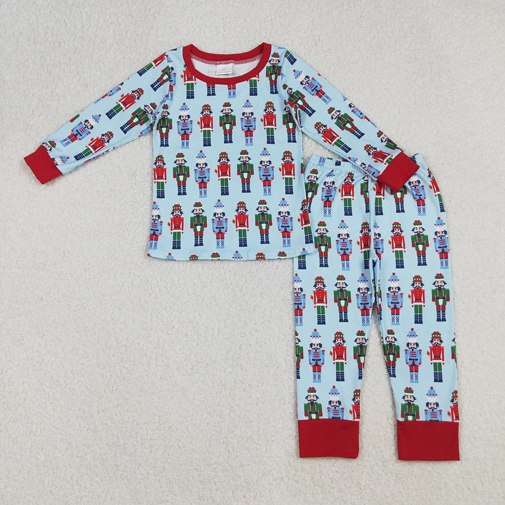 BLP1242 Nutcracke* Soldier Blue Print Boys Christmas Pajamas Clothes Set