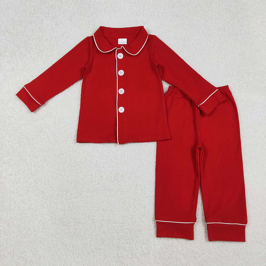 BLP1267 Red Cotton Boys Christmas Buttons Pajamas Clothes Set