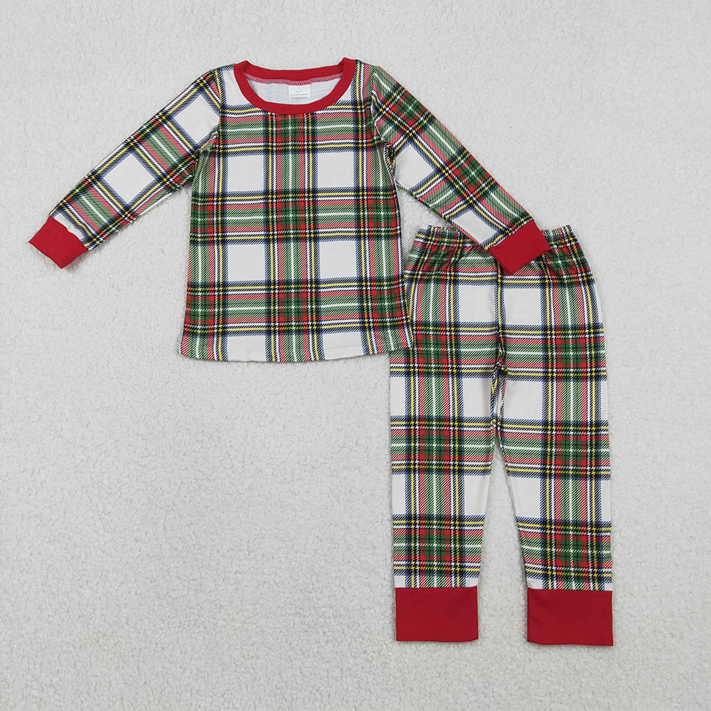 BLP1279 Checkered Print Boys Christmas Pajamas Clothes Set