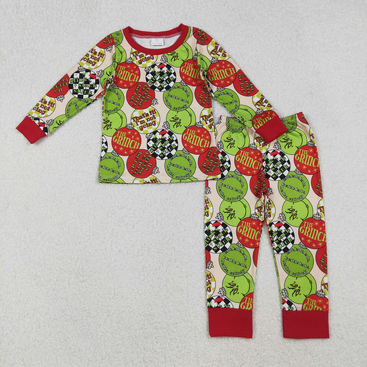 BLP1282 Green Frog Lights Print Boys Christmas Pajamas Clothes Set