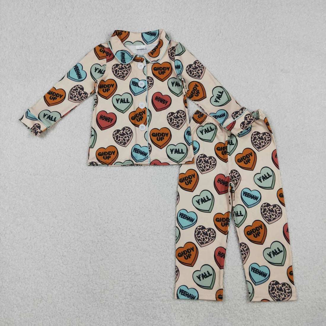 Sibling Baby Girls  Boys Valenties Heart Button Pants Pajama Set