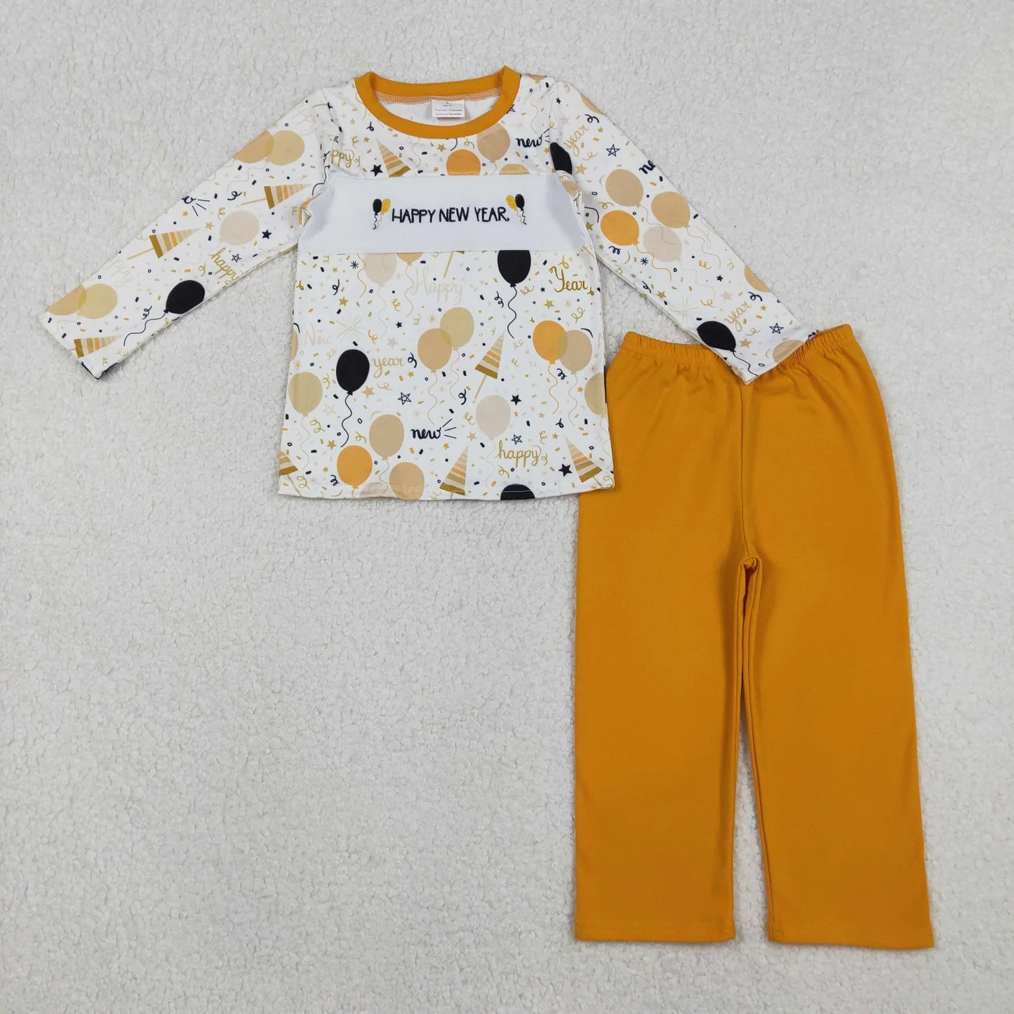 Sibling Baby Boys Girls Embroidery Happy New Year Balloons Stars Top Pants Clothes Sets