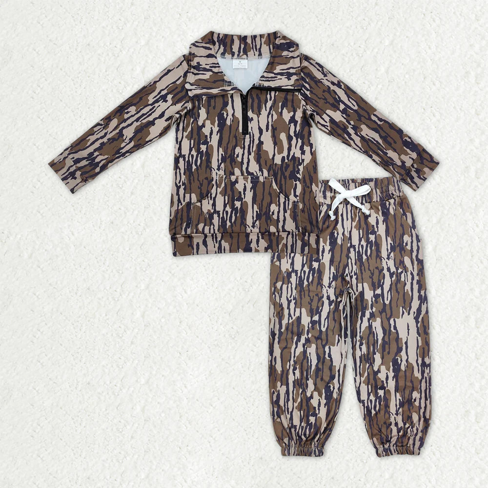 Sibling Baby Boys Camo Zipper Pullover Top Pockets Jogger Pants Southern Clothes Sets